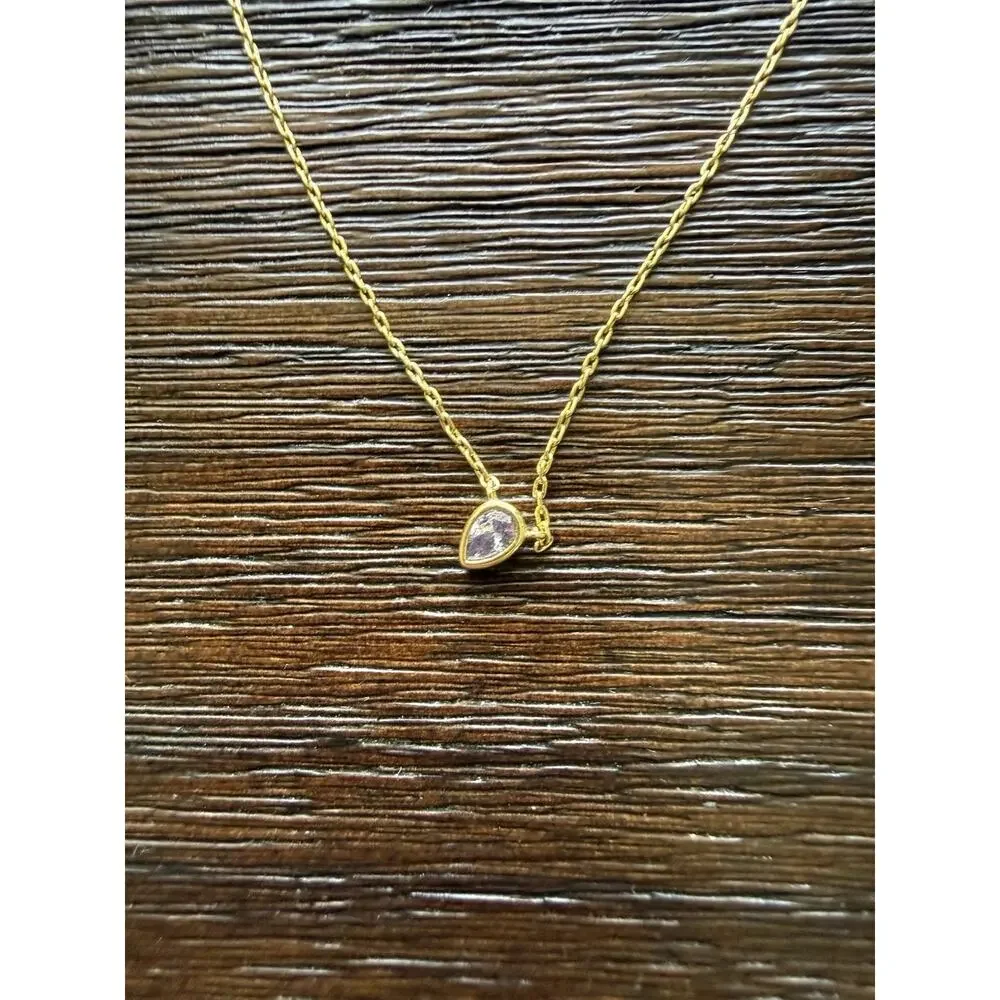 Madewell Gold Tone Purple Stone Pendant Necklace Delicate Chain Minimalist - Picture 2 of 6